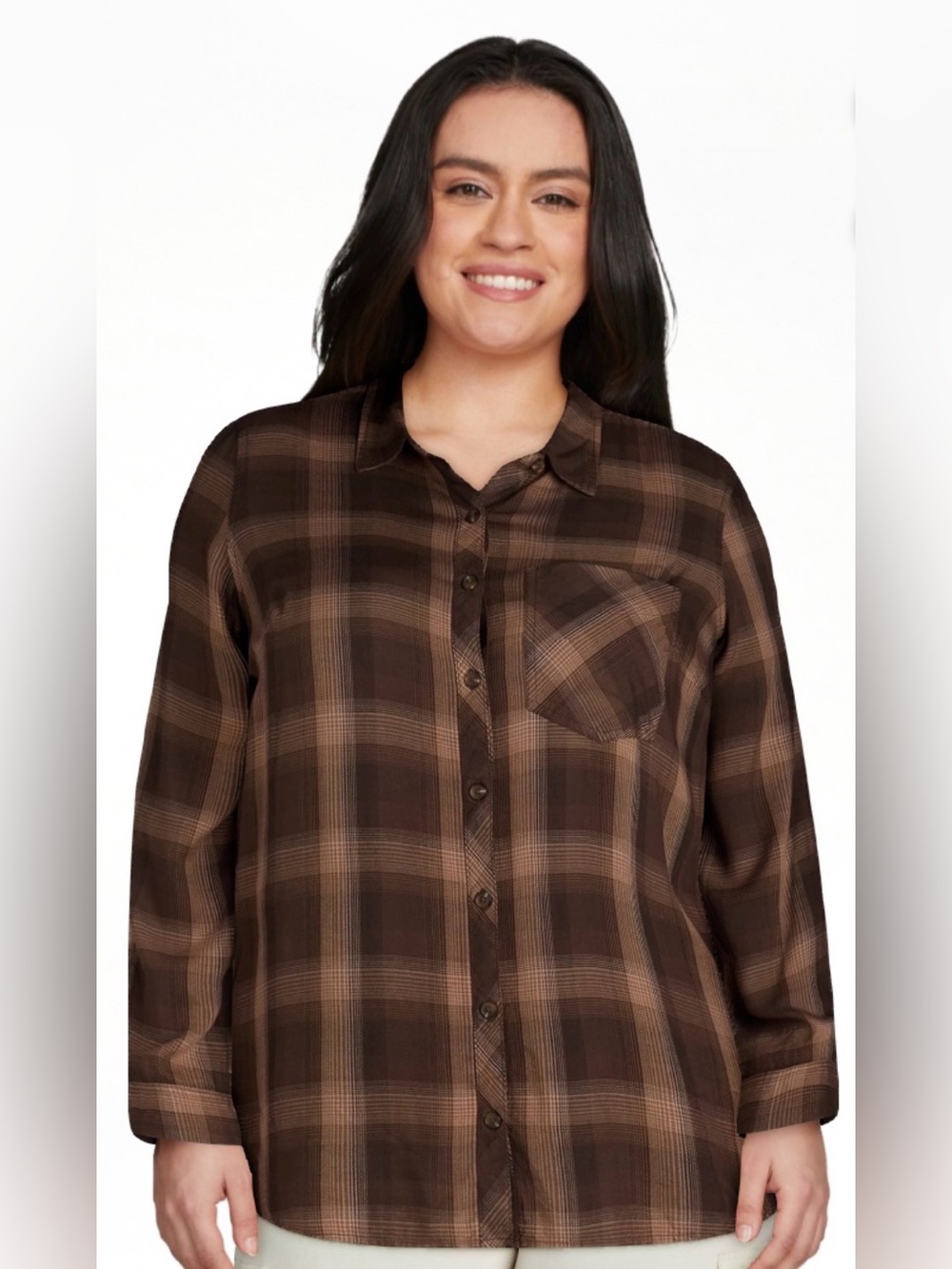 6/$20 Terra & Sky Brown Plaid Button-Up Shirt 3X NWT